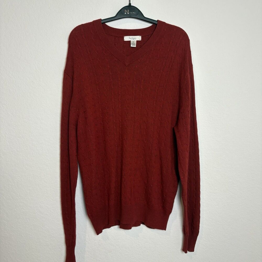 Turnberry‎ Men’s Red Cashmere Silk Sweater Medium V-Neck Preppy Quiet Luxury